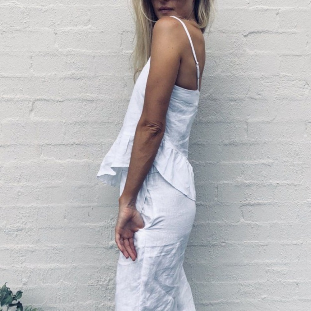 LJC designs Harlow linen top w/asymmetrical waist